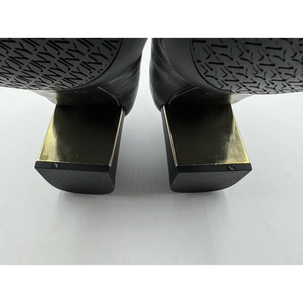 Jones New York Canal Black Block Gold Plated Heel Pumps Pointed Toe Size 7.5 NEW